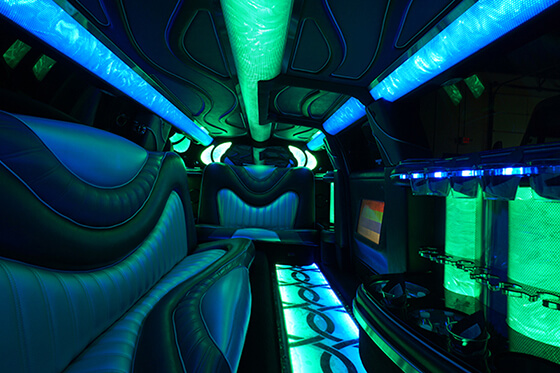 colorful party lights on limo