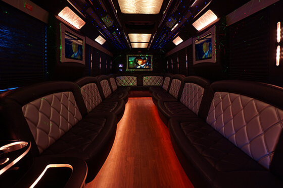 party bus with large screens